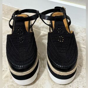 Free People Morning In Mykonos Crochet Platform Espadrille In Black (Size 7.5).